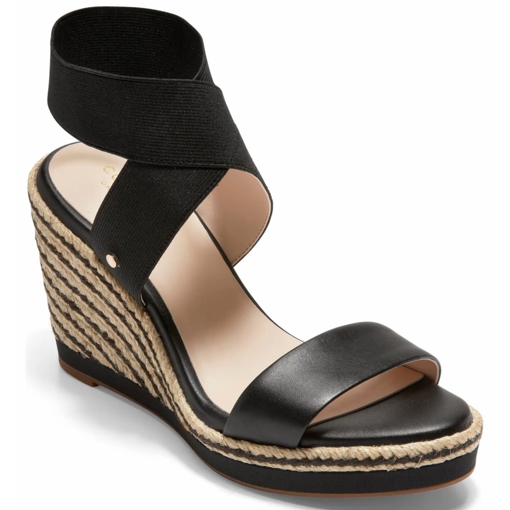 COLE HAAN Cloudfeel Black Espadrille Wedge Sandal